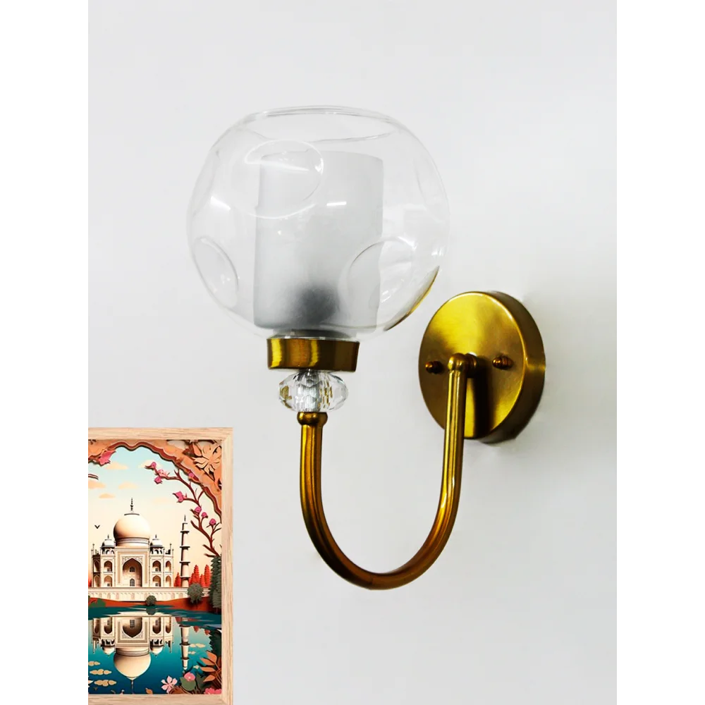 Contemporary Brass Sconce with Textured Glass Shade | SKE-140043_TGS