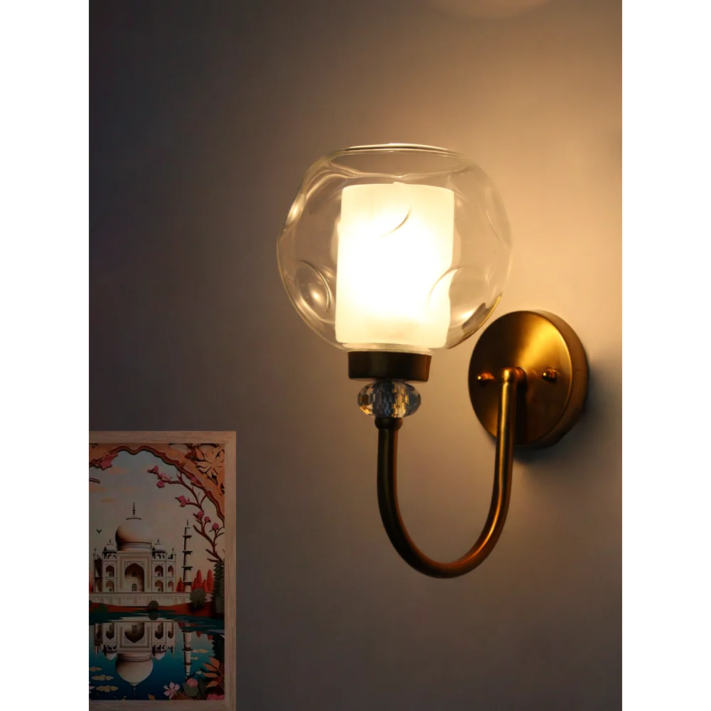 Contemporary Brass Sconce with Textured Glass Shade | SKE-140043_TGS