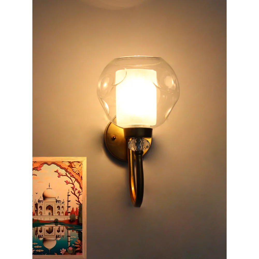 Contemporary Brass Sconce with Textured Glass Shade | SKE-140043_TGS