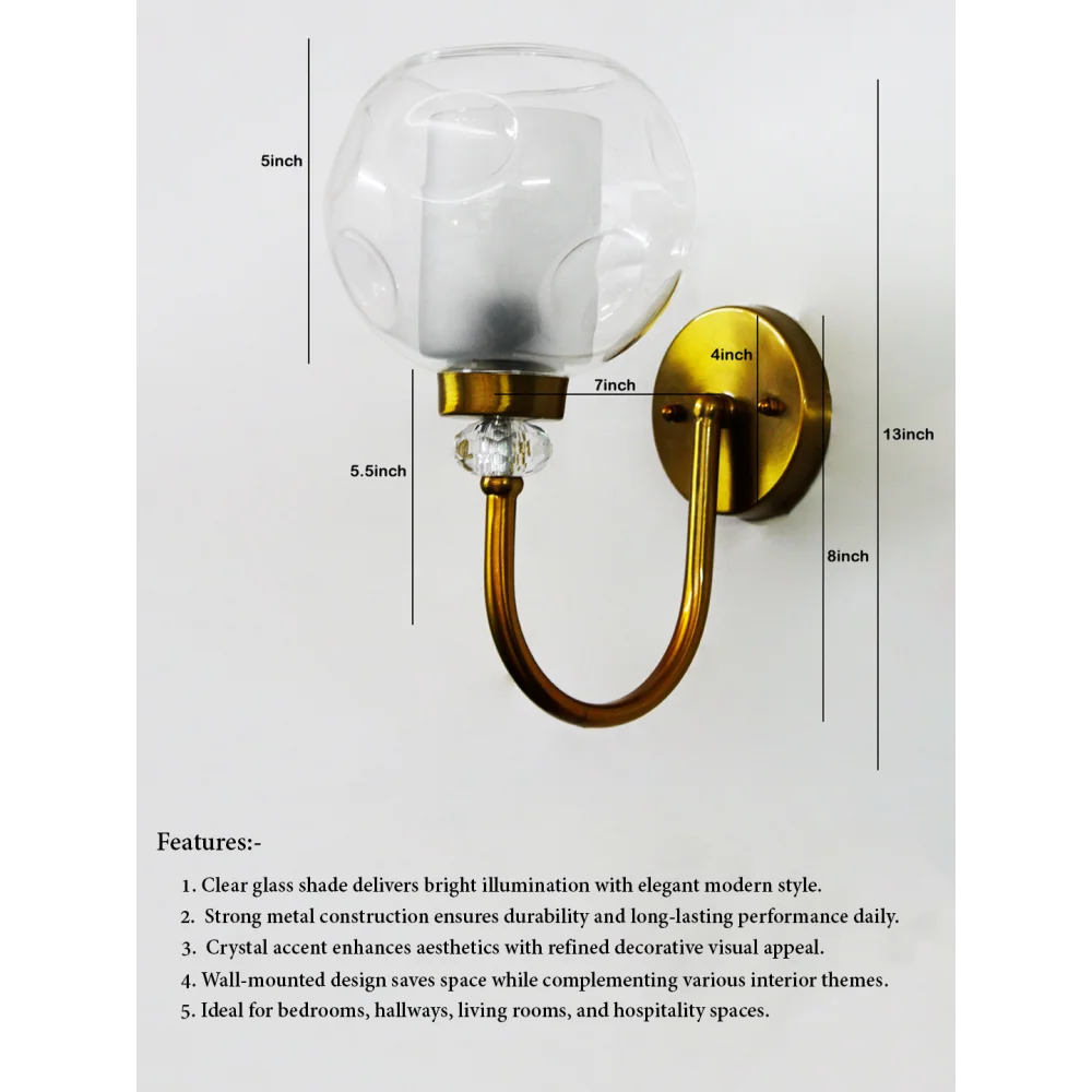 Contemporary Brass Sconce with Textured Glass Shade | SKE-140043_TGS