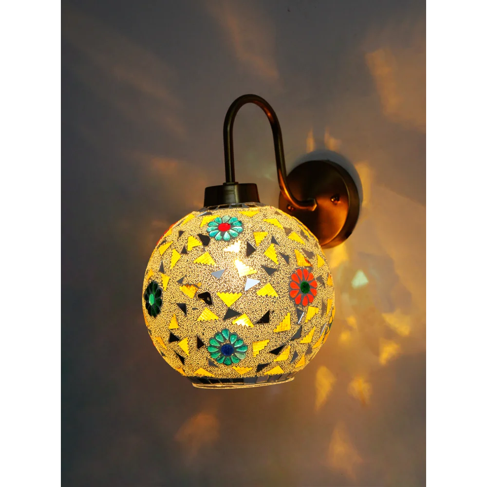 Boho Brass Wall Light Mosaic Glass Shade Fixture | SKE-140063_BGWLMGSF