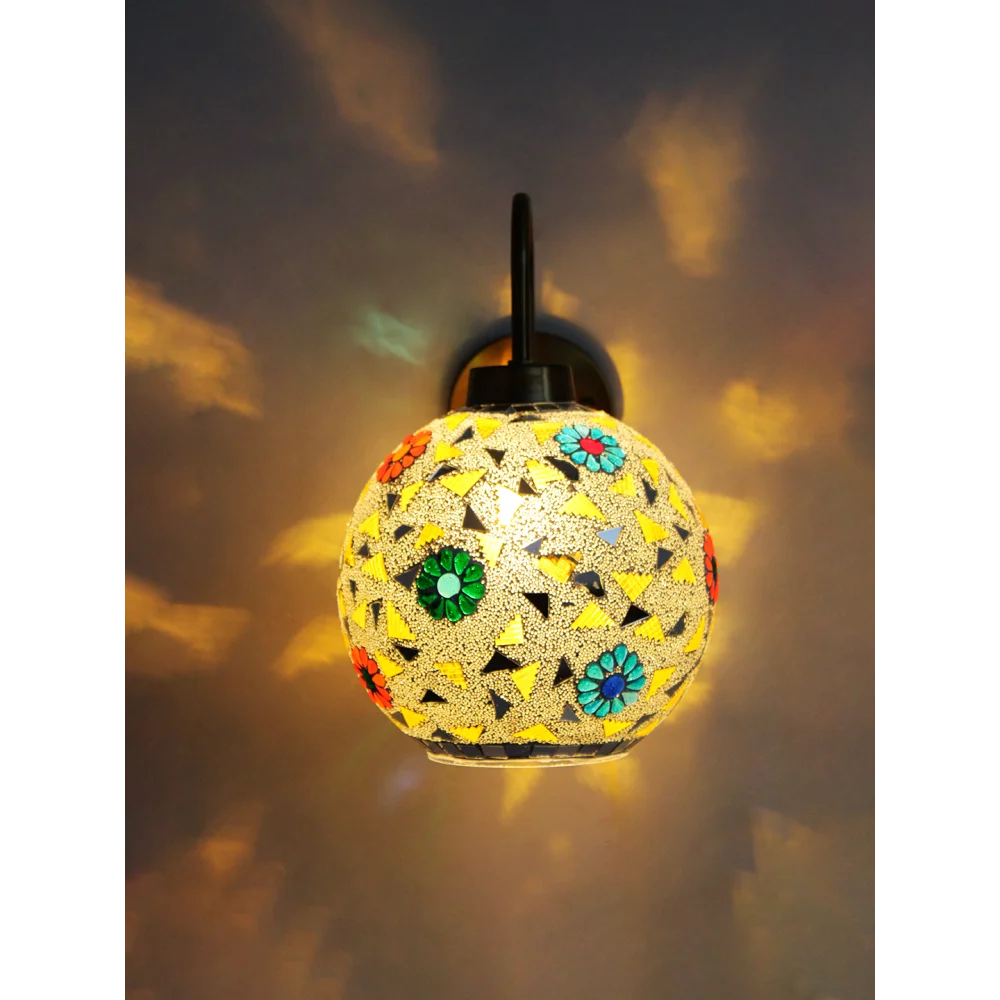 Boho Brass Wall Light Mosaic Glass Shade Fixture | SKE-140063_BGWLMGSF