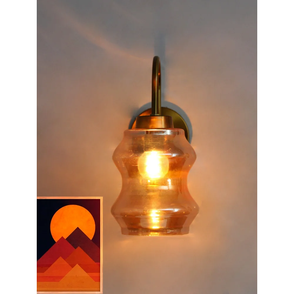 Damru Glass Vintage Brass Wall Sconce Light | SKE-140063_DG