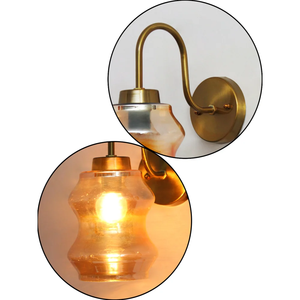 Damru Glass Vintage Brass Wall Sconce Light | SKE-140063_DG