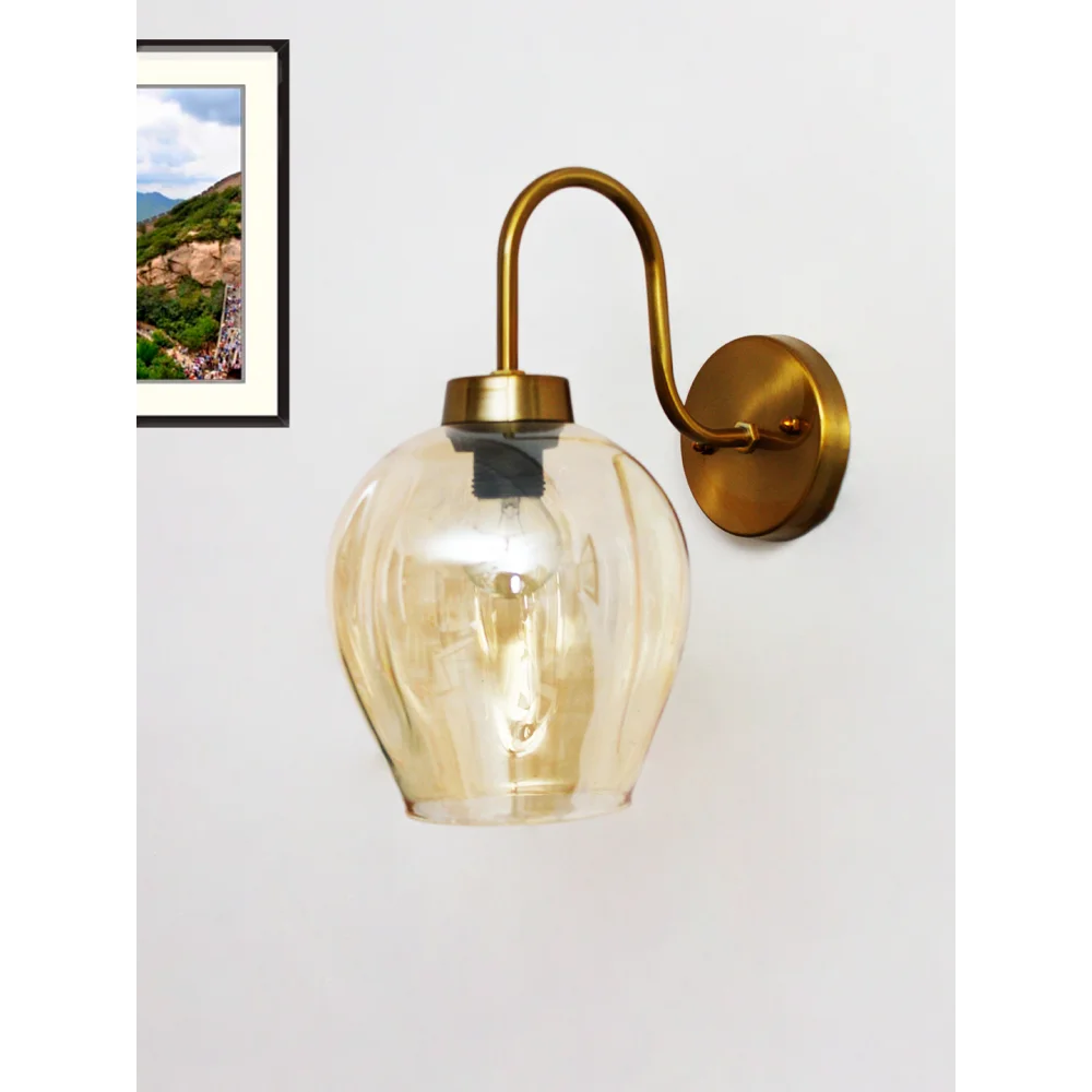 Elegant Brass Wall Sconce Amber Glass Modern Lighting | SKE-140063_EBWSAGML