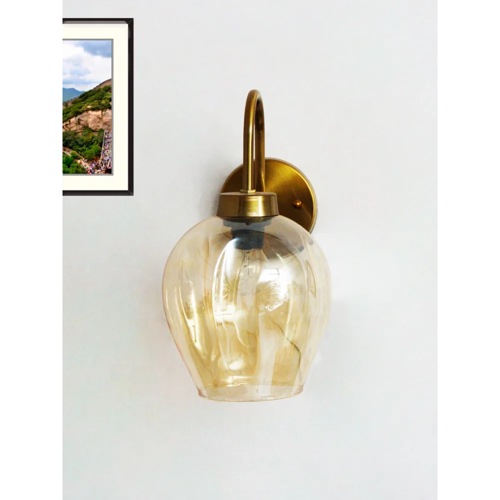 Elegant Brass Wall Sconce Amber Glass Modern Lighting | SKE-140063_EBWSAGML