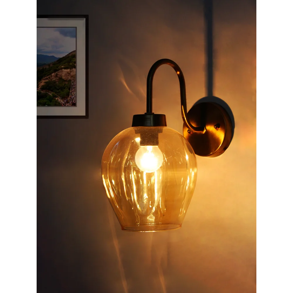Elegant Brass Wall Sconce Amber Glass Modern Lighting | SKE-140063_EBWSAGML