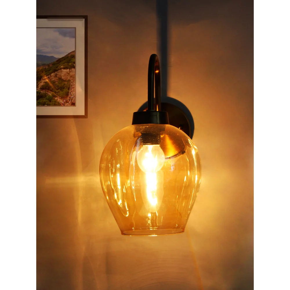 Elegant Brass Wall Sconce Amber Glass Modern Lighting | SKE-140063_EBWSAGML