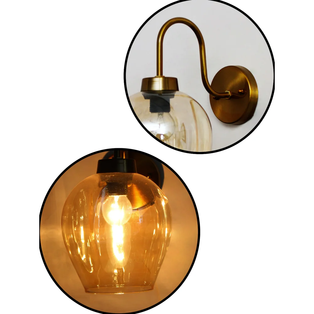 Elegant Brass Wall Sconce Amber Glass Modern Lighting | SKE-140063_EBWSAGML