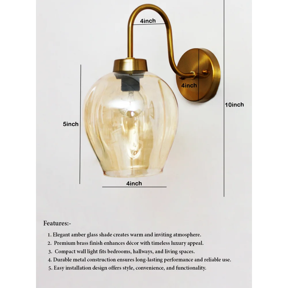 Elegant Brass Wall Sconce Amber Glass Modern Lighting | SKE-140063_EBWSAGML
