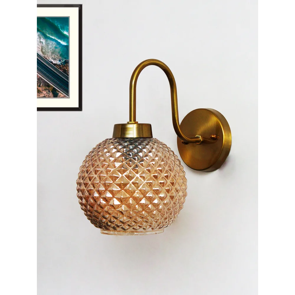 Gold Brass Wall Sconce Diamond Glass Shade Fixture | SKE-140063_GBWSDGSF