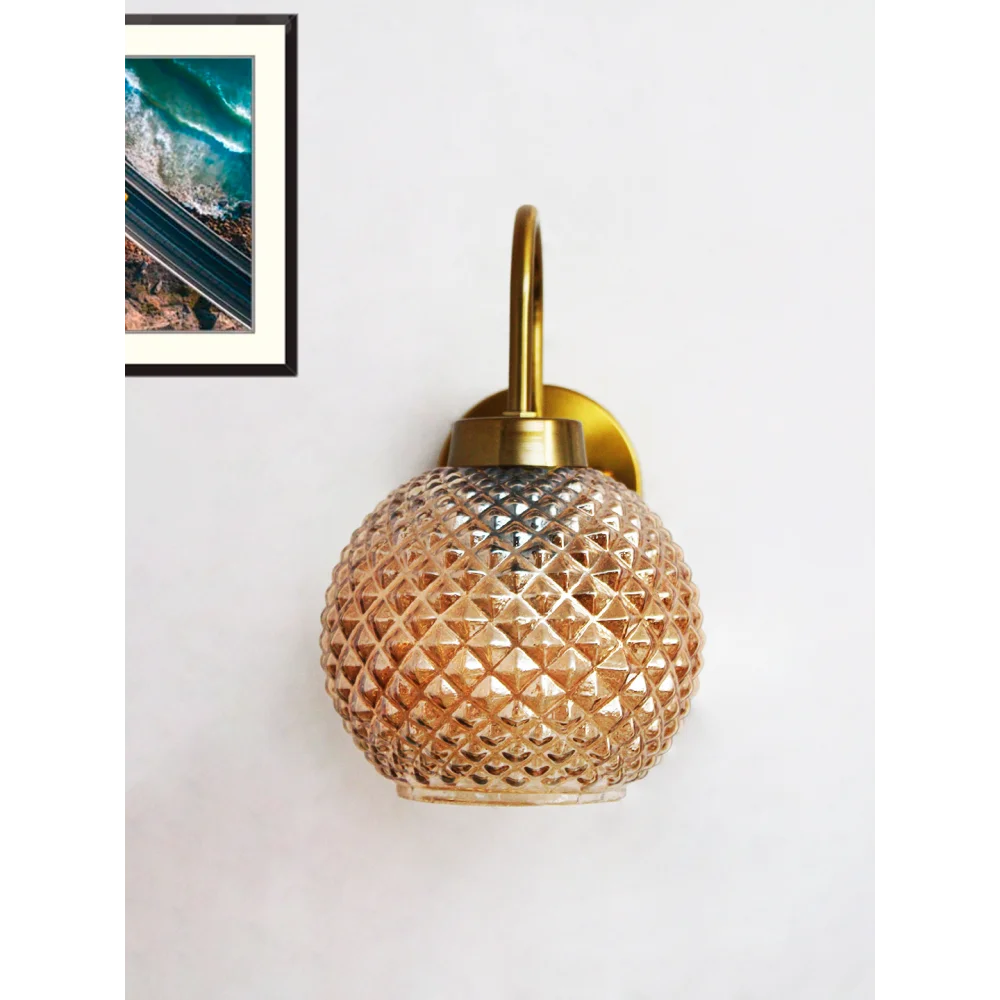 Gold Brass Wall Sconce Diamond Glass Shade Fixture | SKE-140063_GBWSDGSF