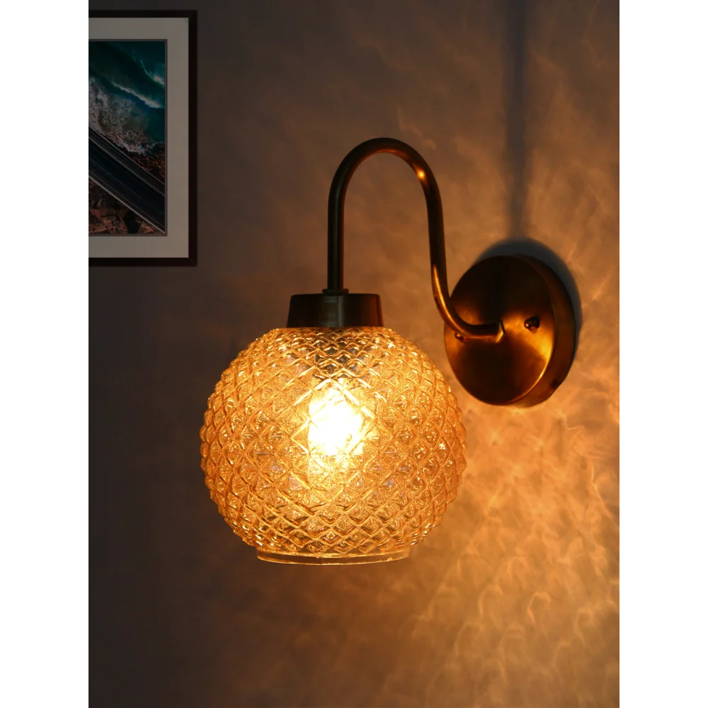 Gold Brass Wall Sconce Diamond Glass Shade Fixture | SKE-140063_GBWSDGSF