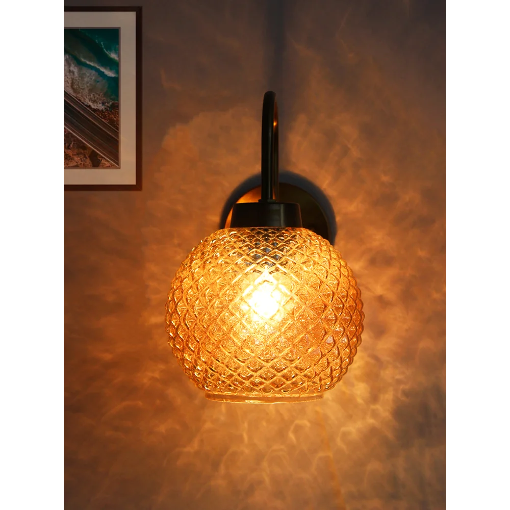 Gold Brass Wall Sconce Diamond Glass Shade Fixture | SKE-140063_GBWSDGSF