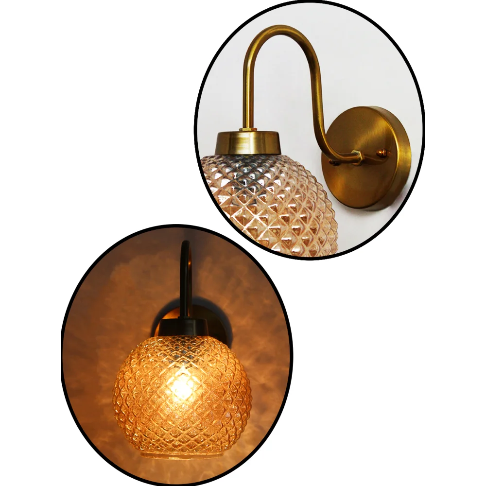 Gold Brass Wall Sconce Diamond Glass Shade Fixture | SKE-140063_GBWSDGSF