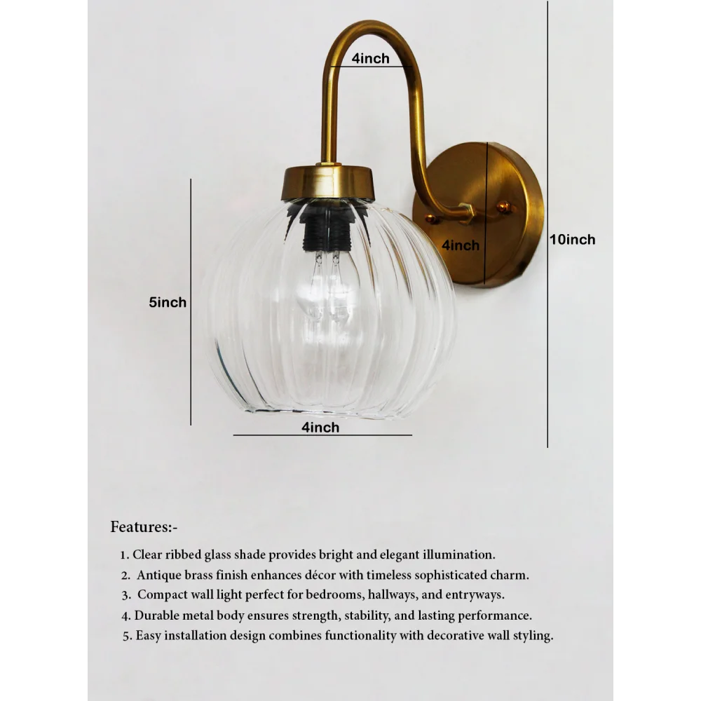 Modern Brass Wall Sconce Clear Ribbed Glass Light | SKE-140063_MBWSCRGL