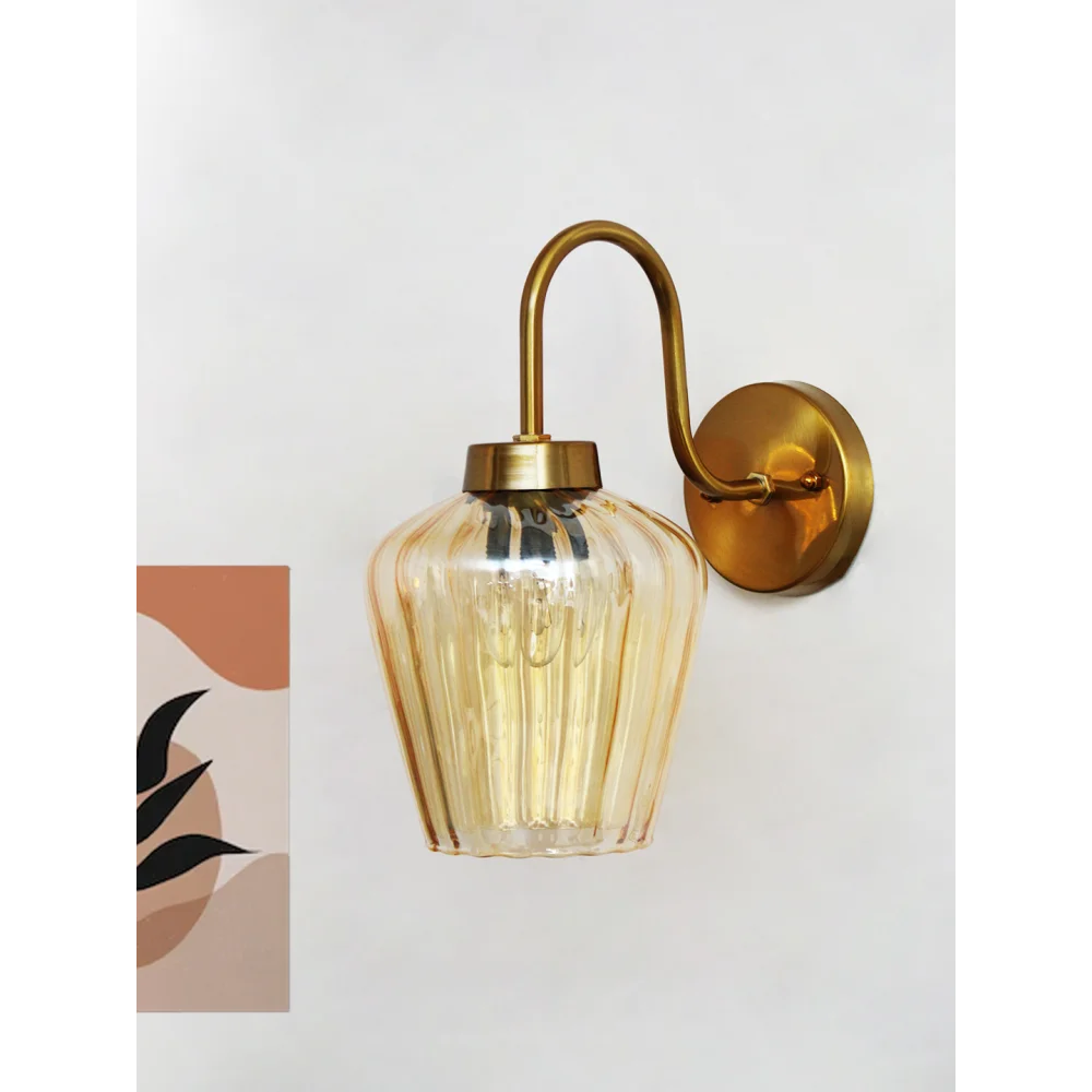 Fluted Gold Down Tulip Shape Brass Wall Light with E27 Holder | SKE-140063_FGDTSG-WL