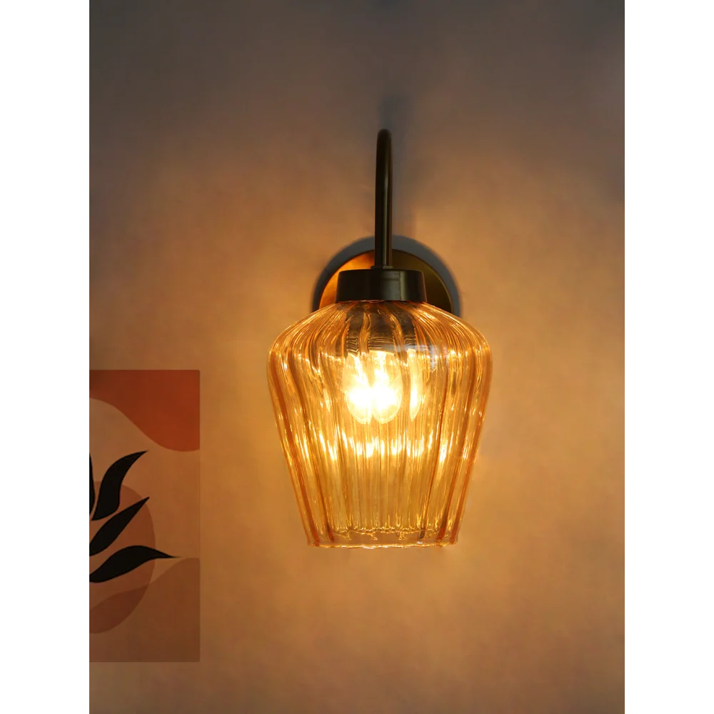 Fluted Gold Down Tulip Shape Brass Wall Light with E27 Holder | SKE-140063_FGDTSG-WL