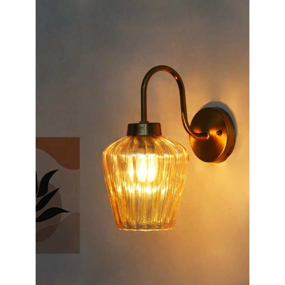 Fluted Gold Down Tulip Shape Brass Wall Light with E27 Holder | SKE-140063_FGDTSG-WL