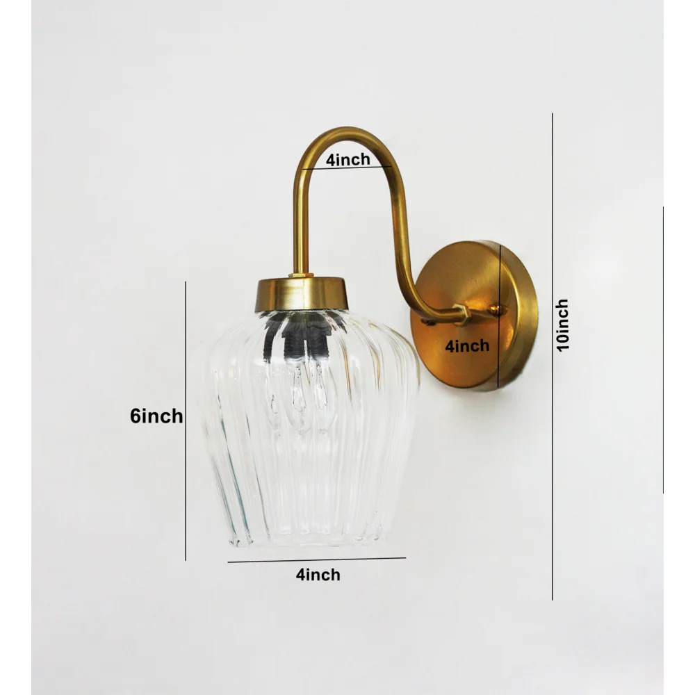 Fluted Clear Down Tulip Shape Brass Wall Light with E27 Holder | SKE-140063-FCDTG-WL