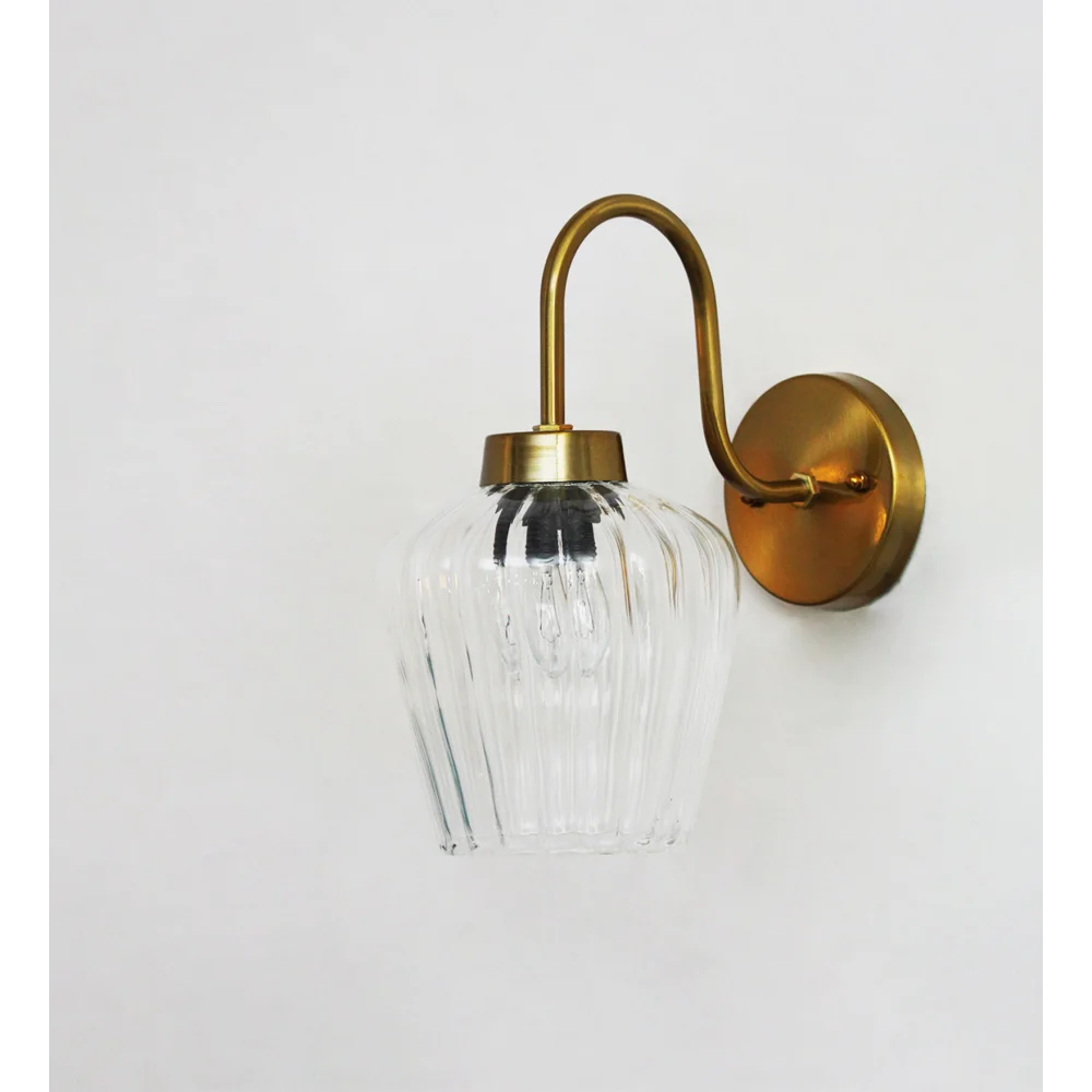 Fluted Clear Down Tulip Shape Brass Wall Light with E27 Holder | SKE-140063-FCDTG-WL