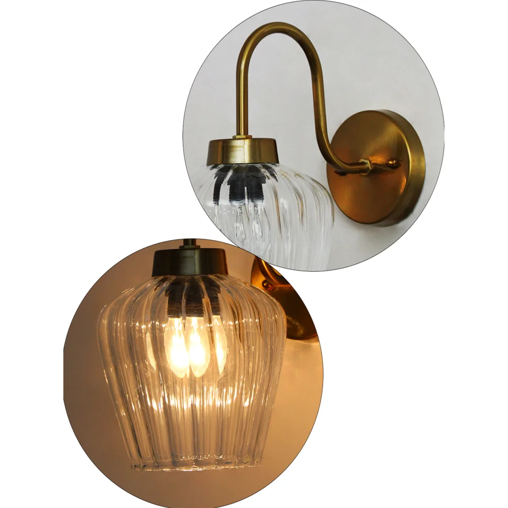 Fluted Clear Down Tulip Shape Brass Wall Light with E27 Holder | SKE-140063-FCDTG-WL