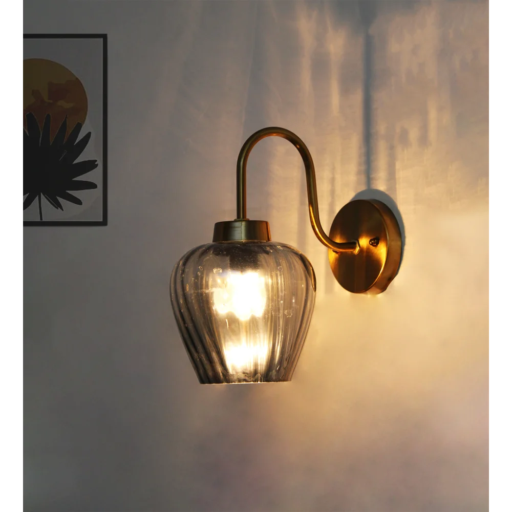 Elegant Smokey Grey Glass Wall Light with Curved Holder | SKE-140063-ESGG-WL