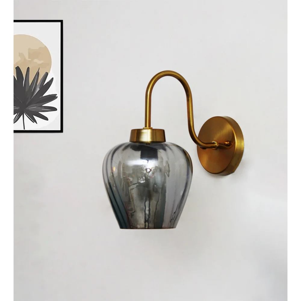 Elegant Smokey Grey Glass Wall Light with Curved Holder | SKE-140063-ESGG-WL