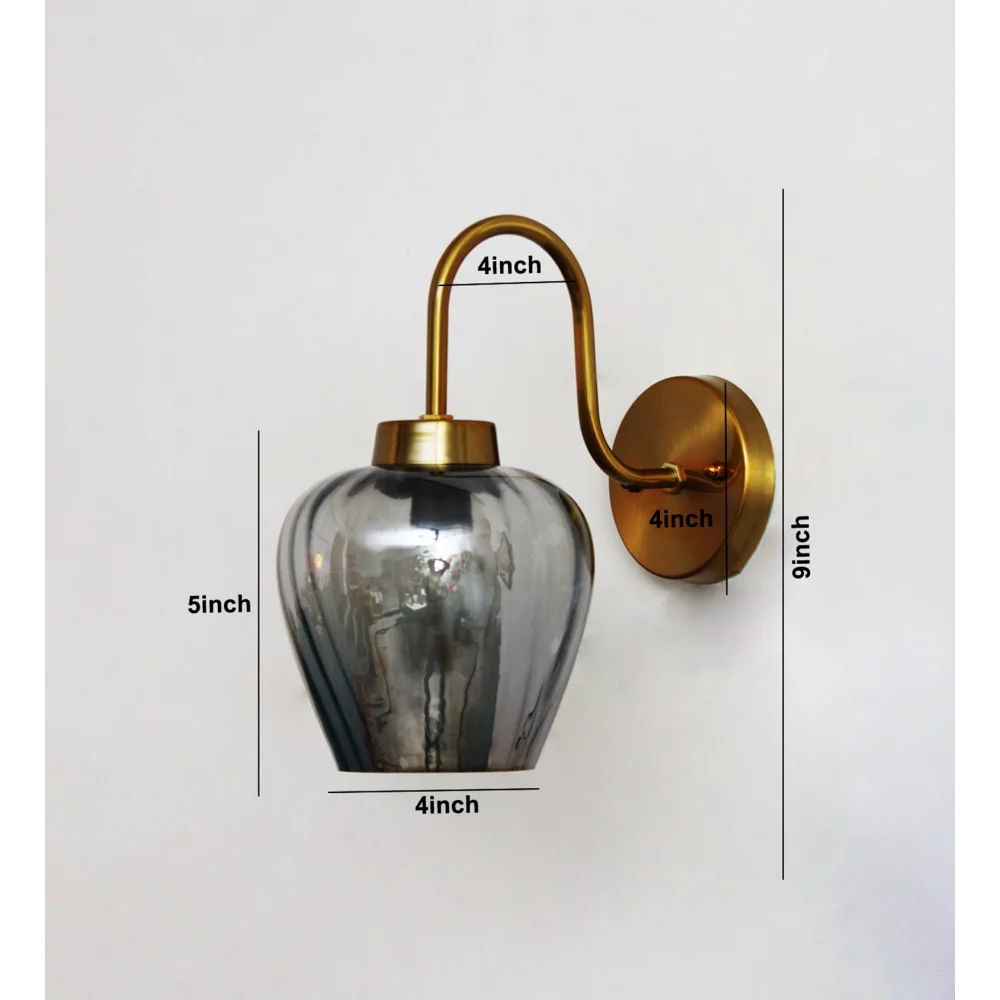 Elegant Smokey Grey Glass Wall Light with Curved Holder | SKE-140063-ESGG-WL