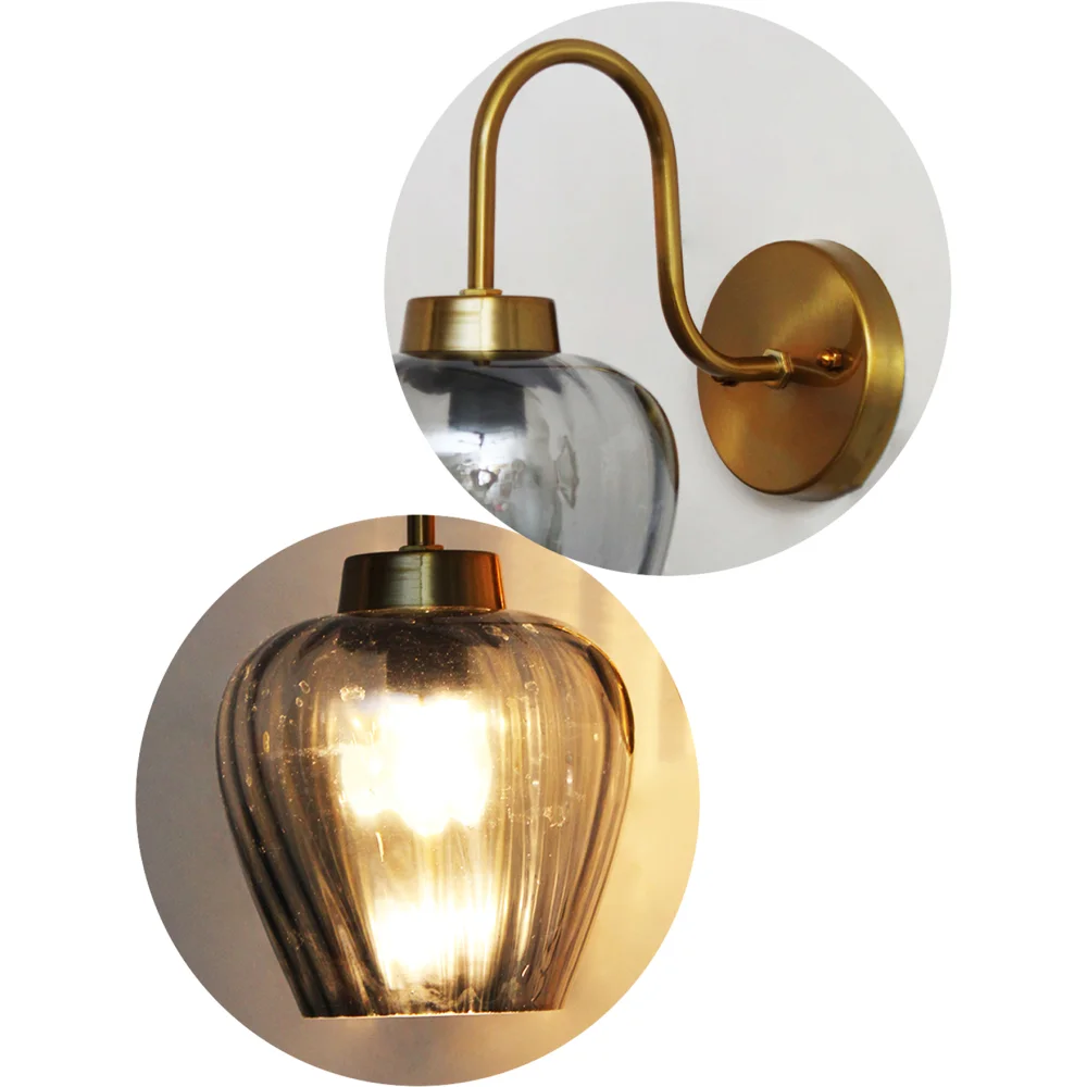 Elegant Smokey Grey Glass Wall Light with Curved Holder | SKE-140063-ESGG-WL