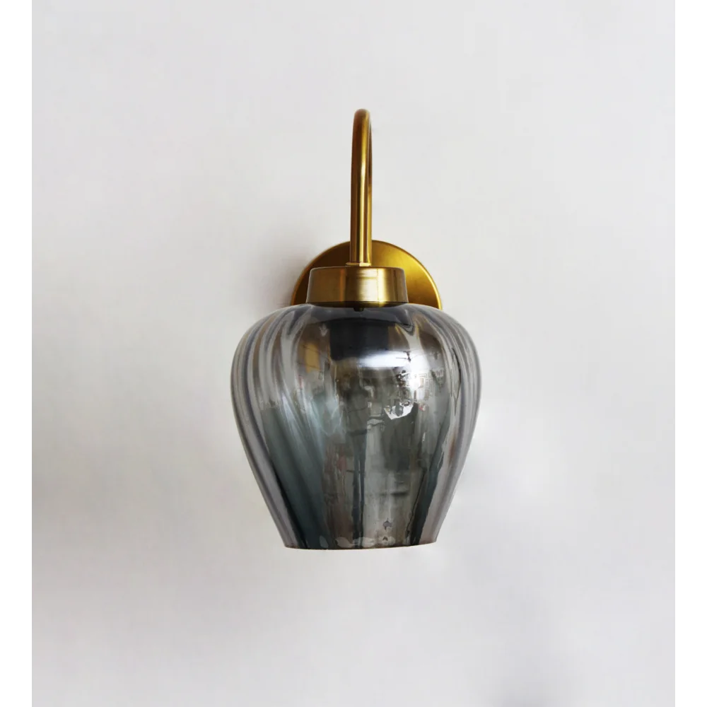 Elegant Smokey Grey Glass Wall Light with Curved Holder | SKE-140063-ESGG-WL