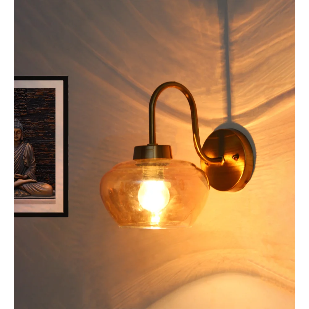 Bowl Shape Glass Wall Sconce With Antique Curved Arm | SKE-140063-BSCA-WL