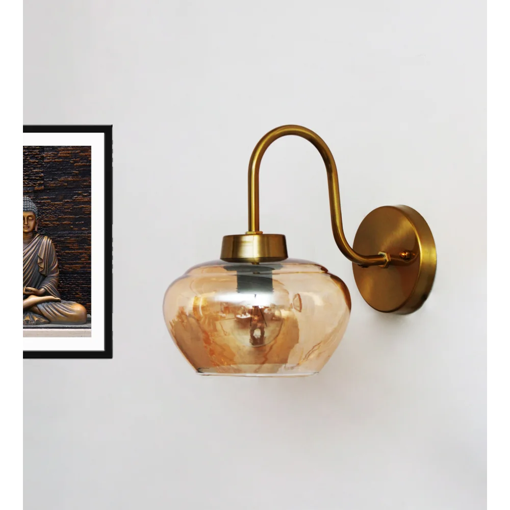 Bowl Shape Glass Wall Sconce With Antique Curved Arm | SKE-140063-BSCA-WL