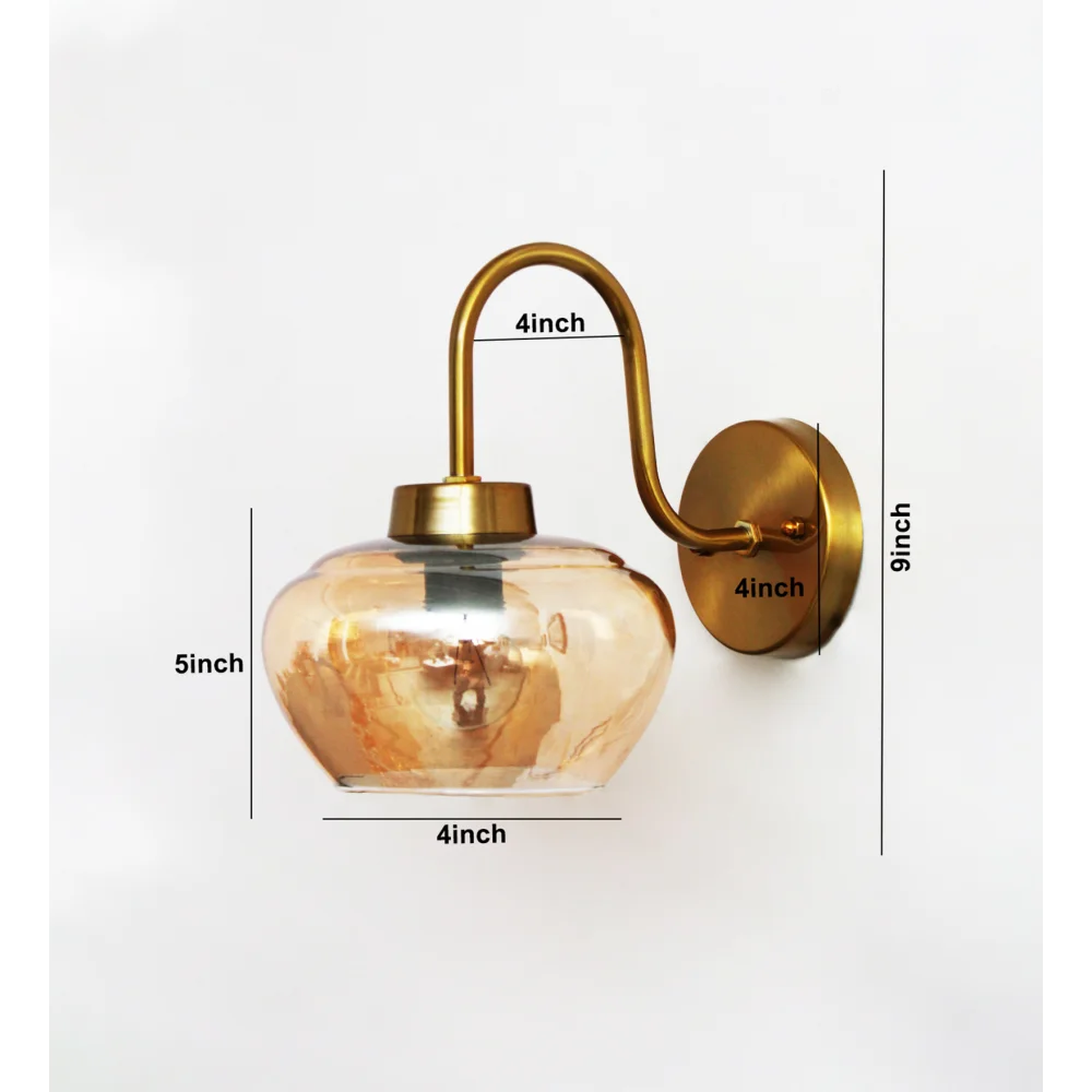 Bowl Shape Glass Wall Sconce With Antique Curved Arm | SKE-140063-BSCA-WL