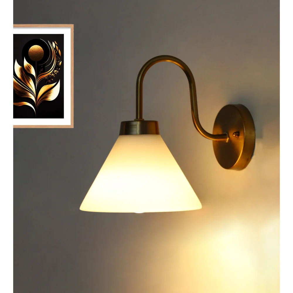 Cone Shape Wall Sconce With Brass Curve Holder | SKE-140063-CSBC-WL