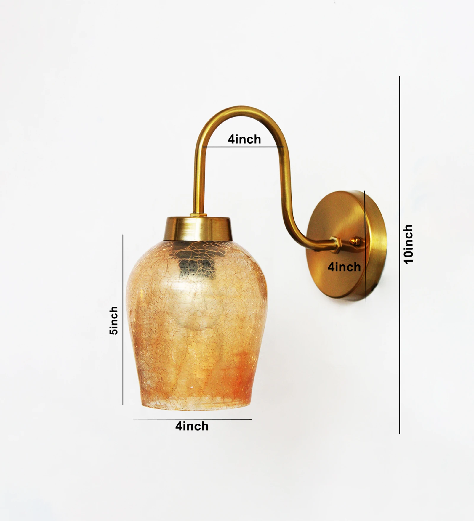 Amber Crackle Glass Wall Light With Down Curved Arm | SKE-140063-ACG-WL