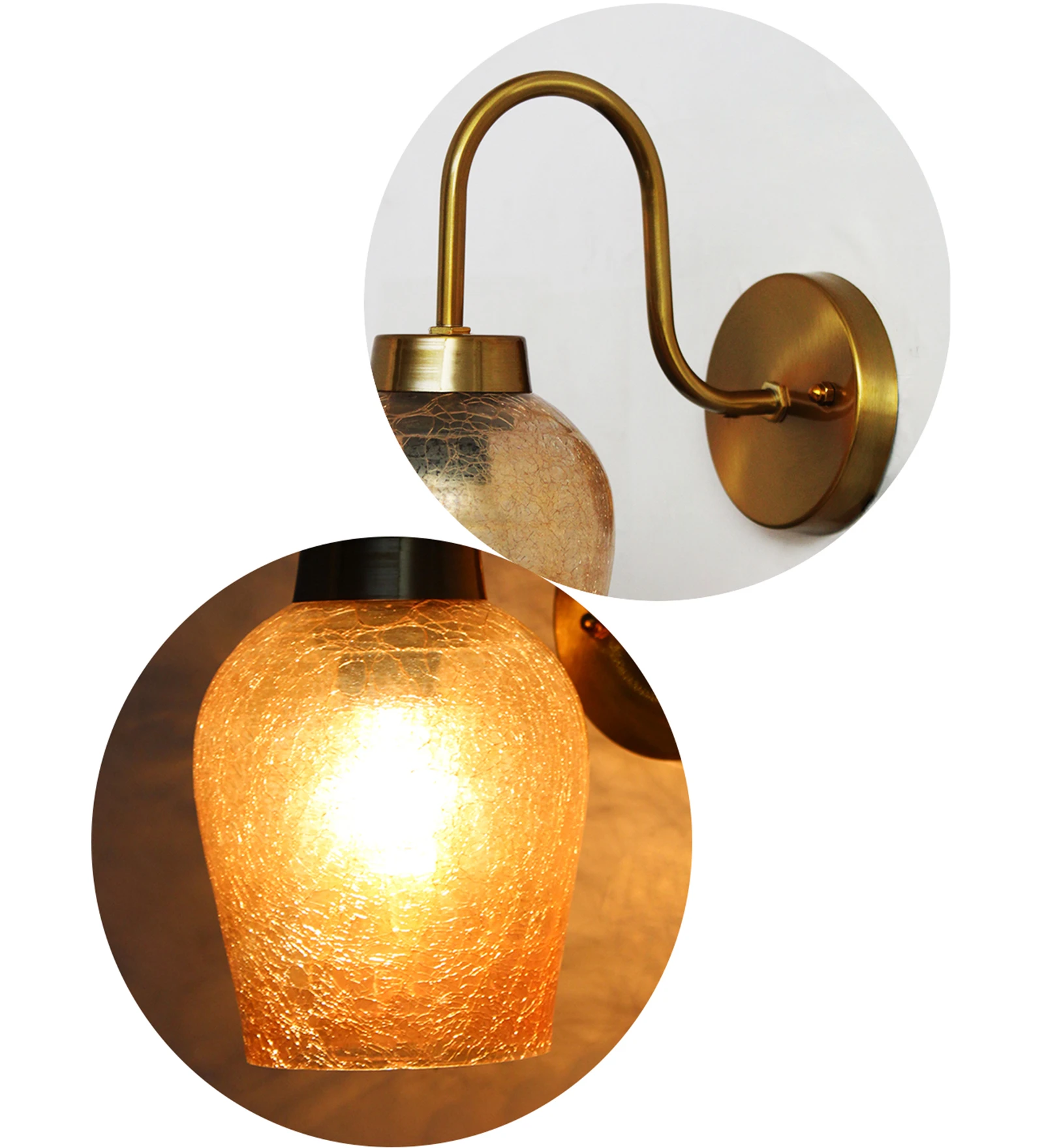 Amber Crackle Glass Wall Light With Down Curved Arm | SKE-140063-ACG-WL