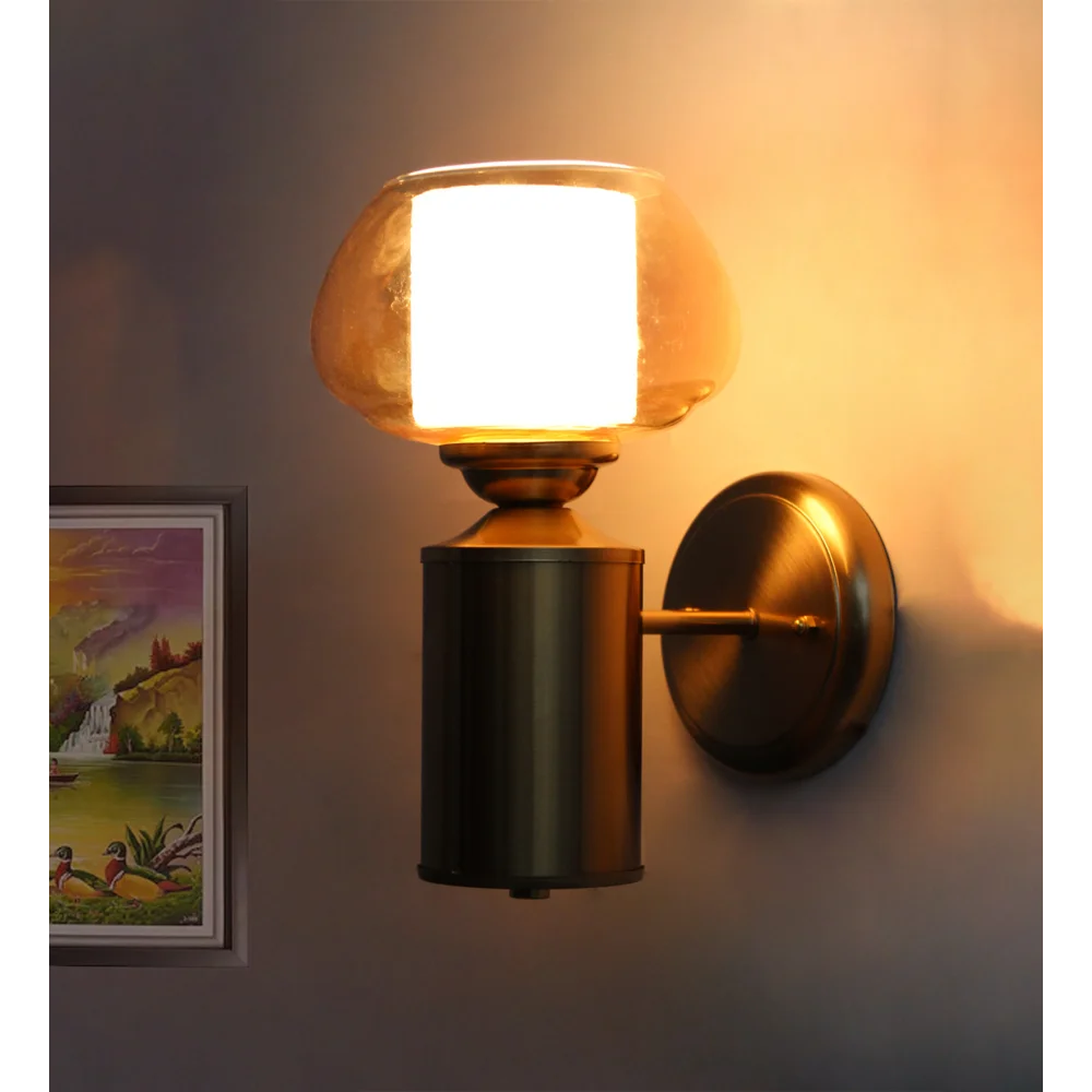 Amber Kachori Glass Shade with Brushed Brass Wall Sconce | SKE-140036-AKGS