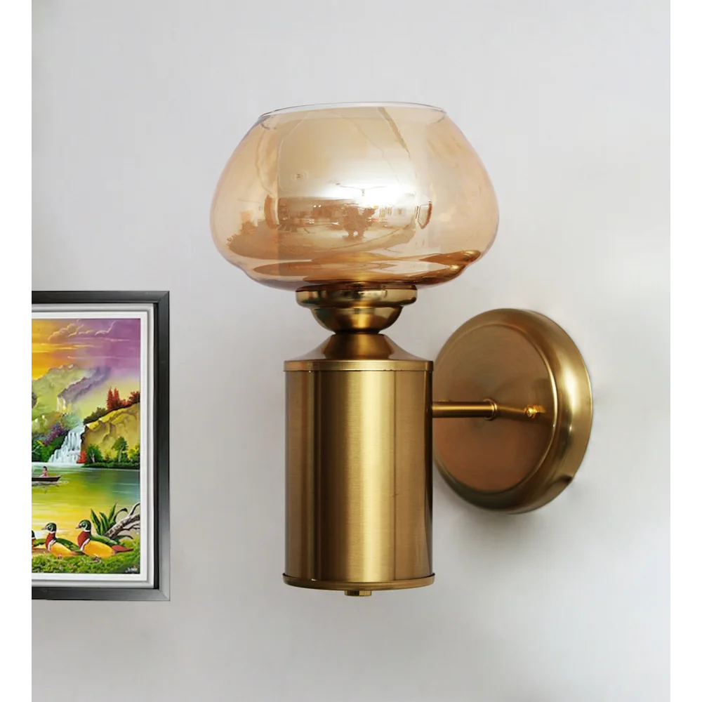 Amber Kachori Glass Shade with Brushed Brass Wall Sconce | SKE-140036-AKGS