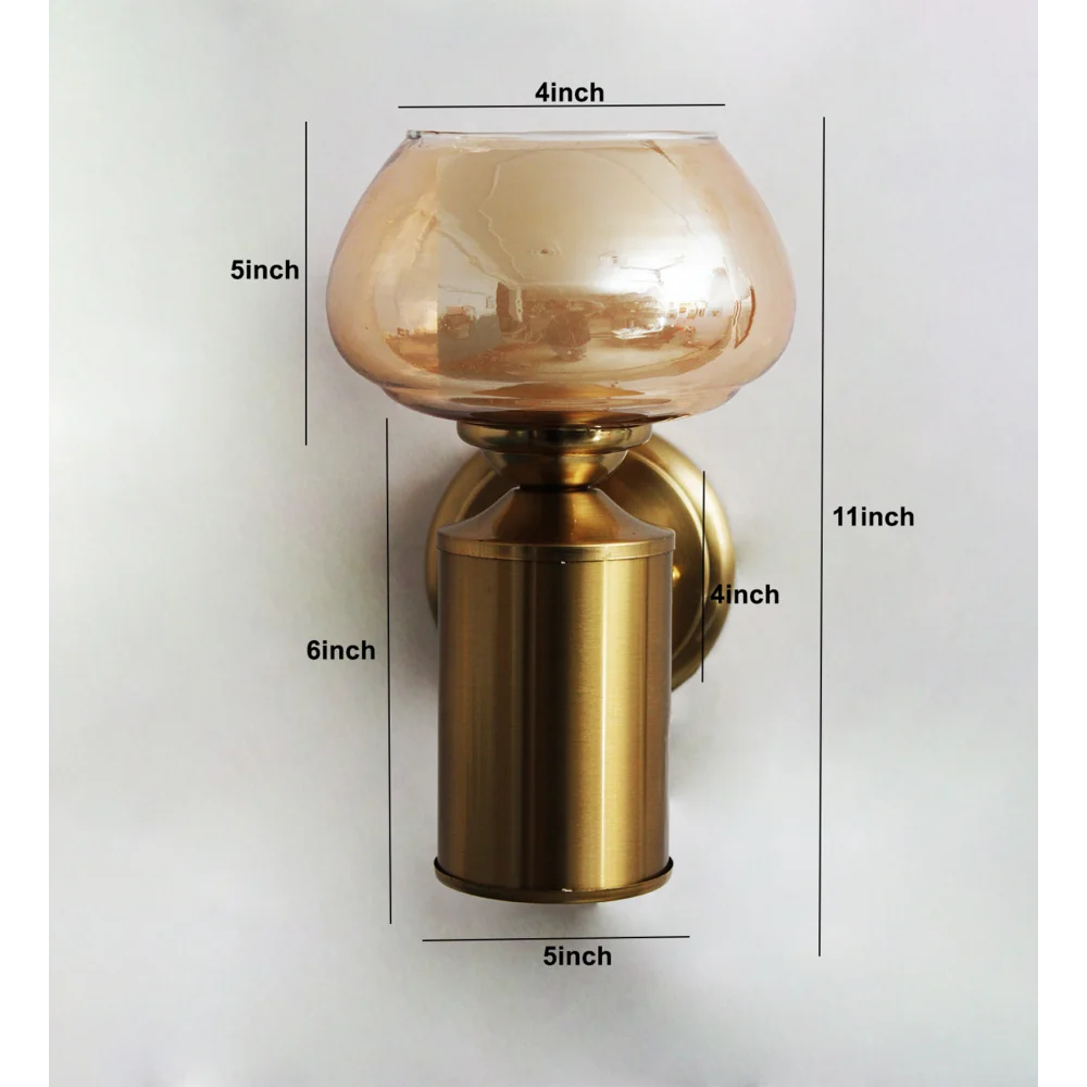 Amber Kachori Glass Shade with Brushed Brass Wall Sconce | SKE-140036-AKGS