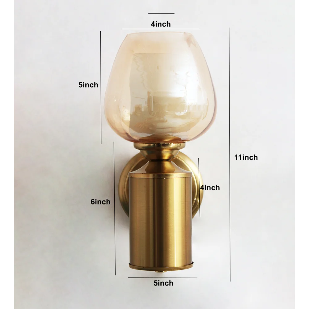 Brushed Brass Wall Sconce with Amber Glass Shade | SKE-140036-BAWS