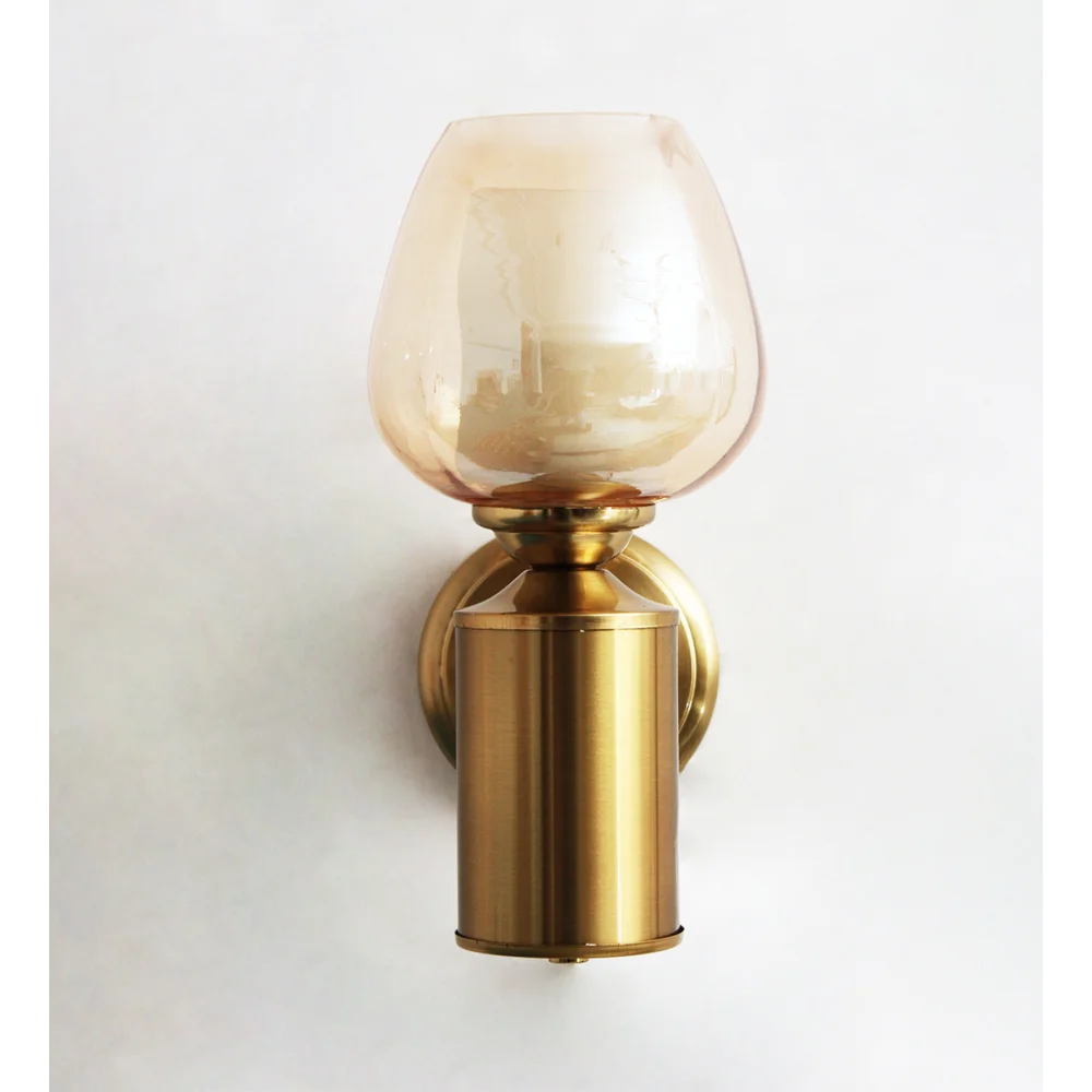 Brushed Brass Wall Sconce with Amber Glass Shade | SKE-140036-BAWS
