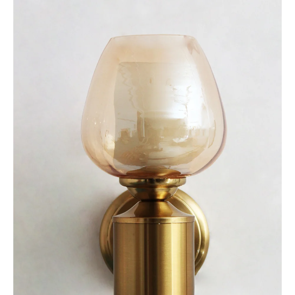 Brushed Brass Wall Sconce with Amber Glass Shade | SKE-140036-BAWS