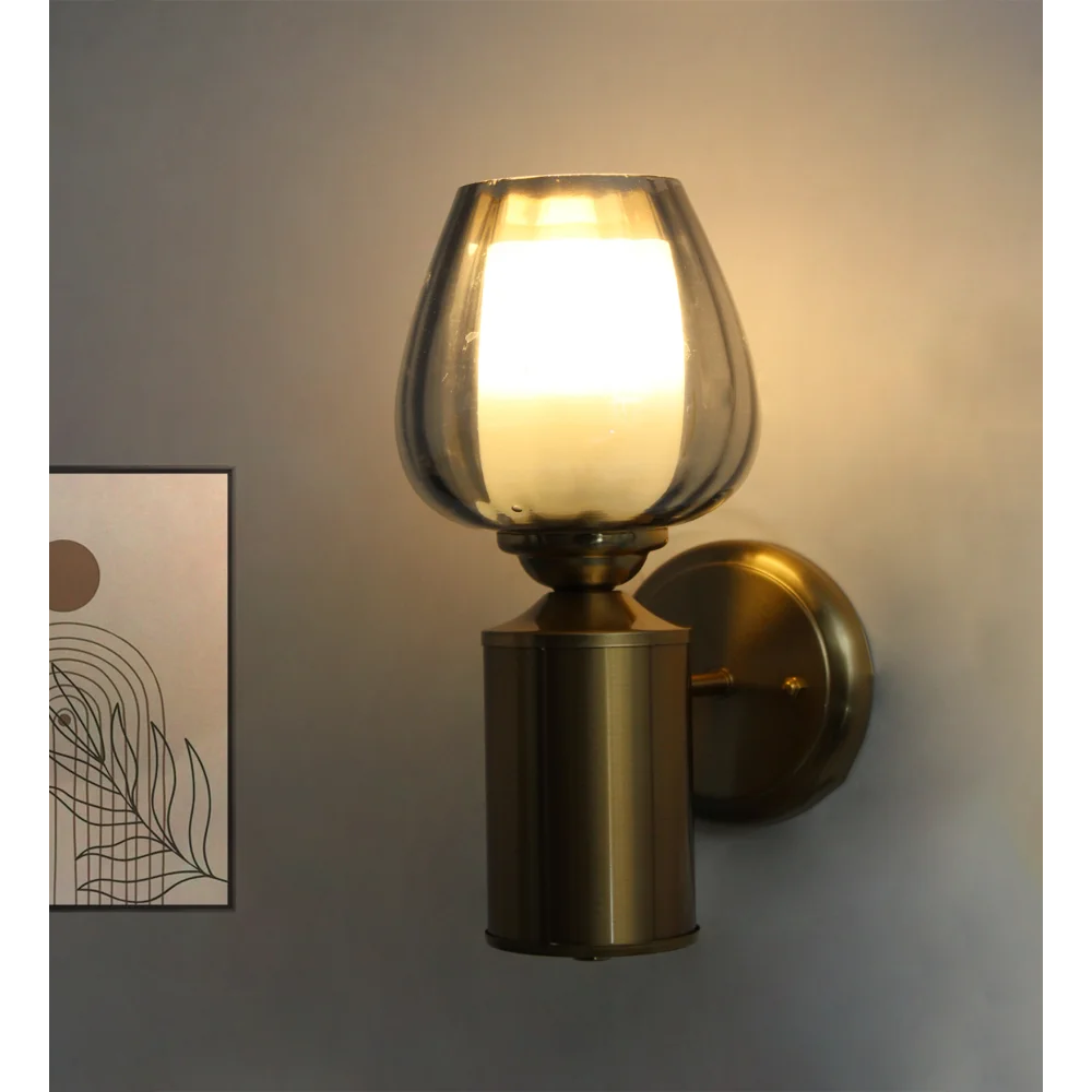 Vintage Brass Wall Light with Smoked Glass Globe | SKE-140036-VSGG