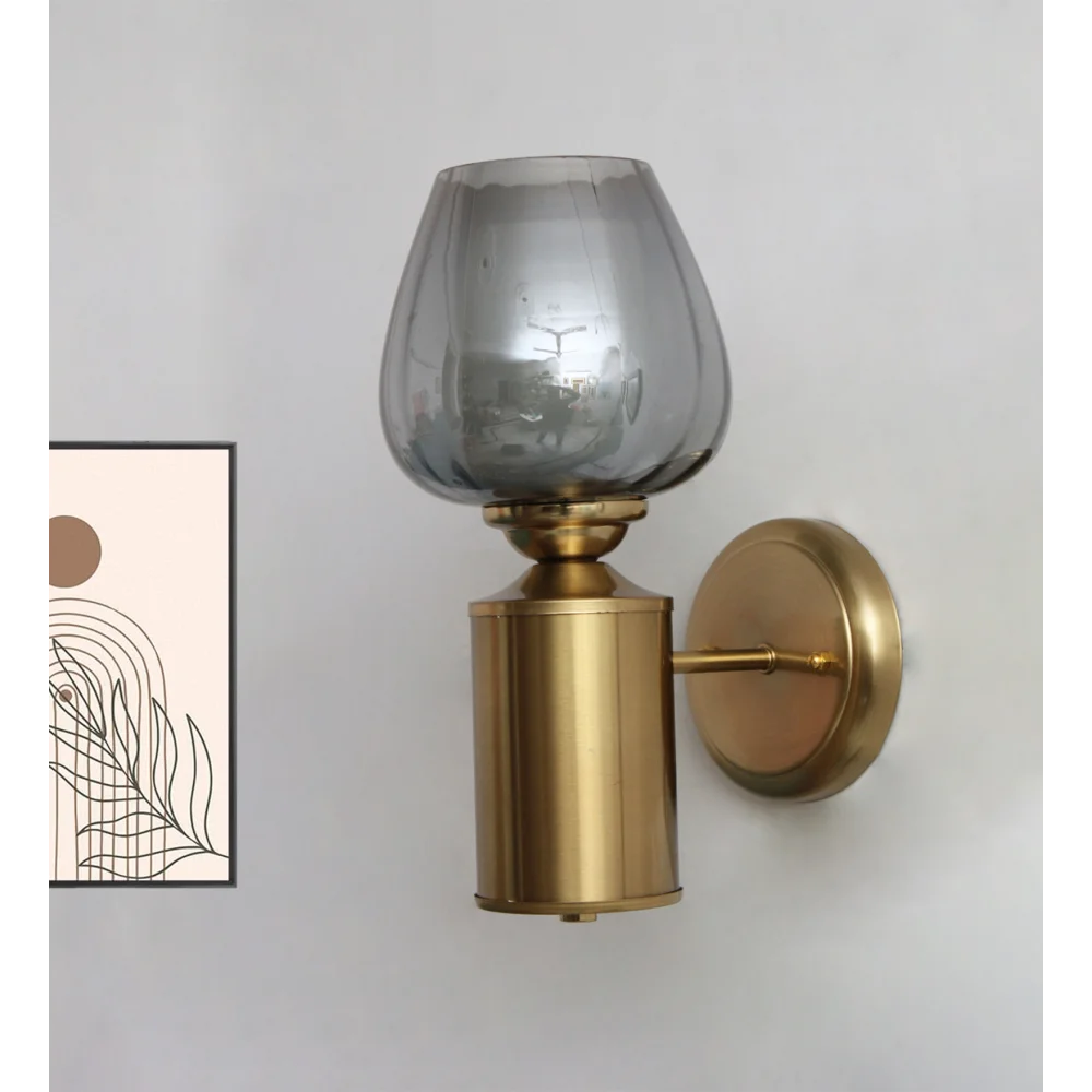 Vintage Brass Wall Light with Smoked Glass Globe | SKE-140036-VSGG