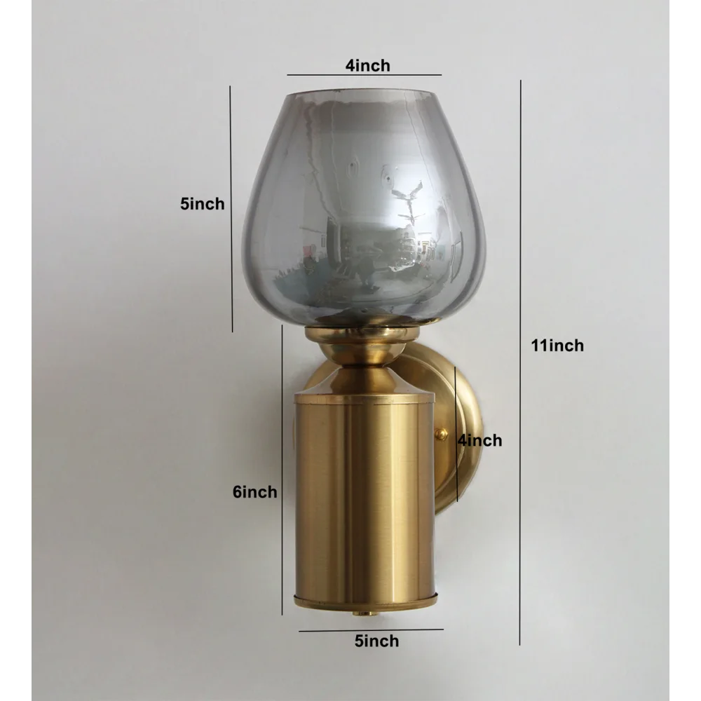 Vintage Brass Wall Light with Smoked Glass Globe | SKE-140036-VSGG