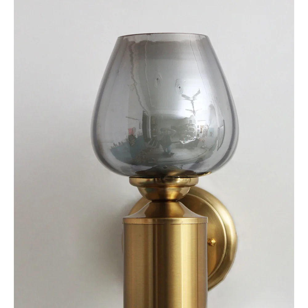 Vintage Brass Wall Light with Smoked Glass Globe | SKE-140036-VSGG