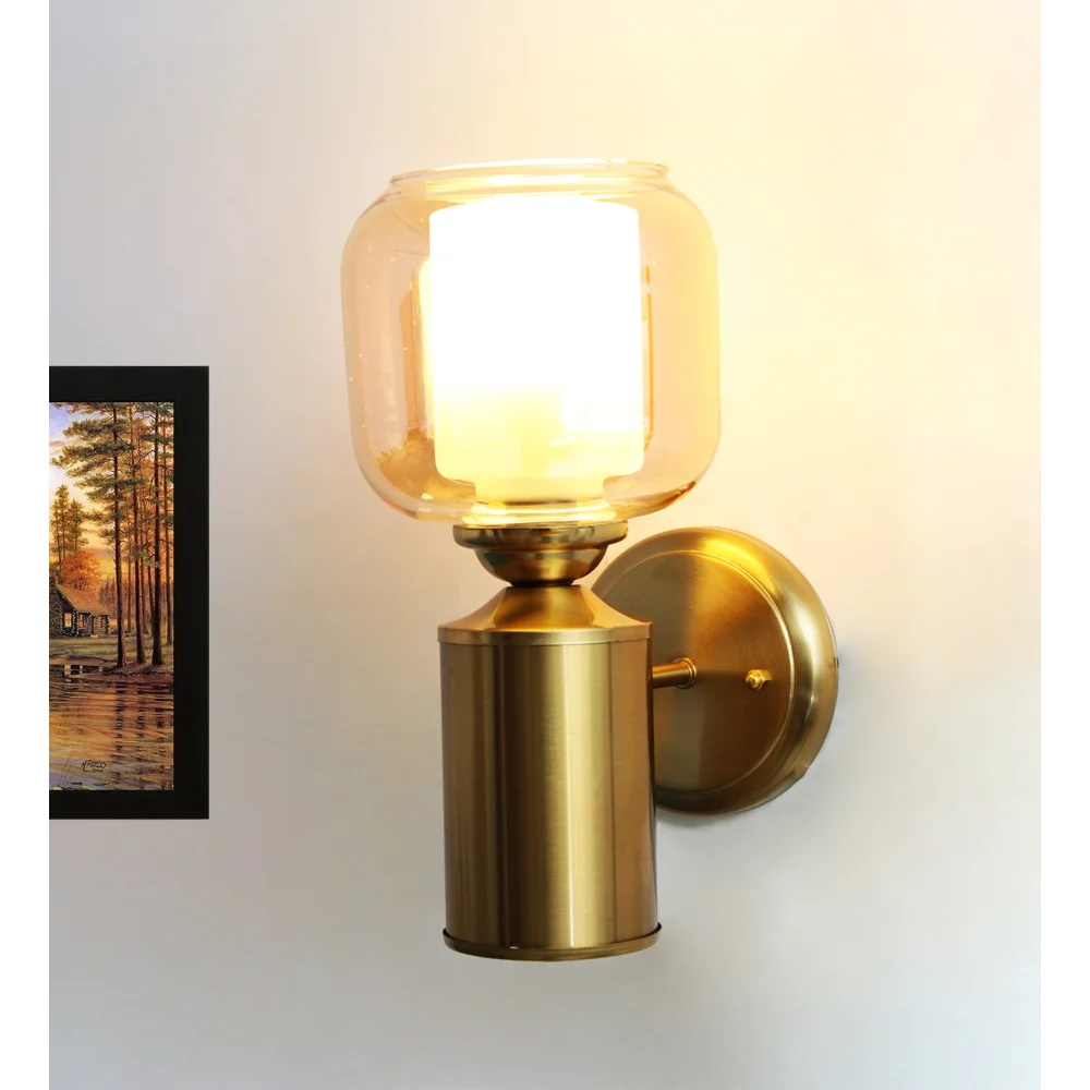Modern Brass Wall Sconce –Amber Tinted Jar Glass | SKE-140036-AMJG