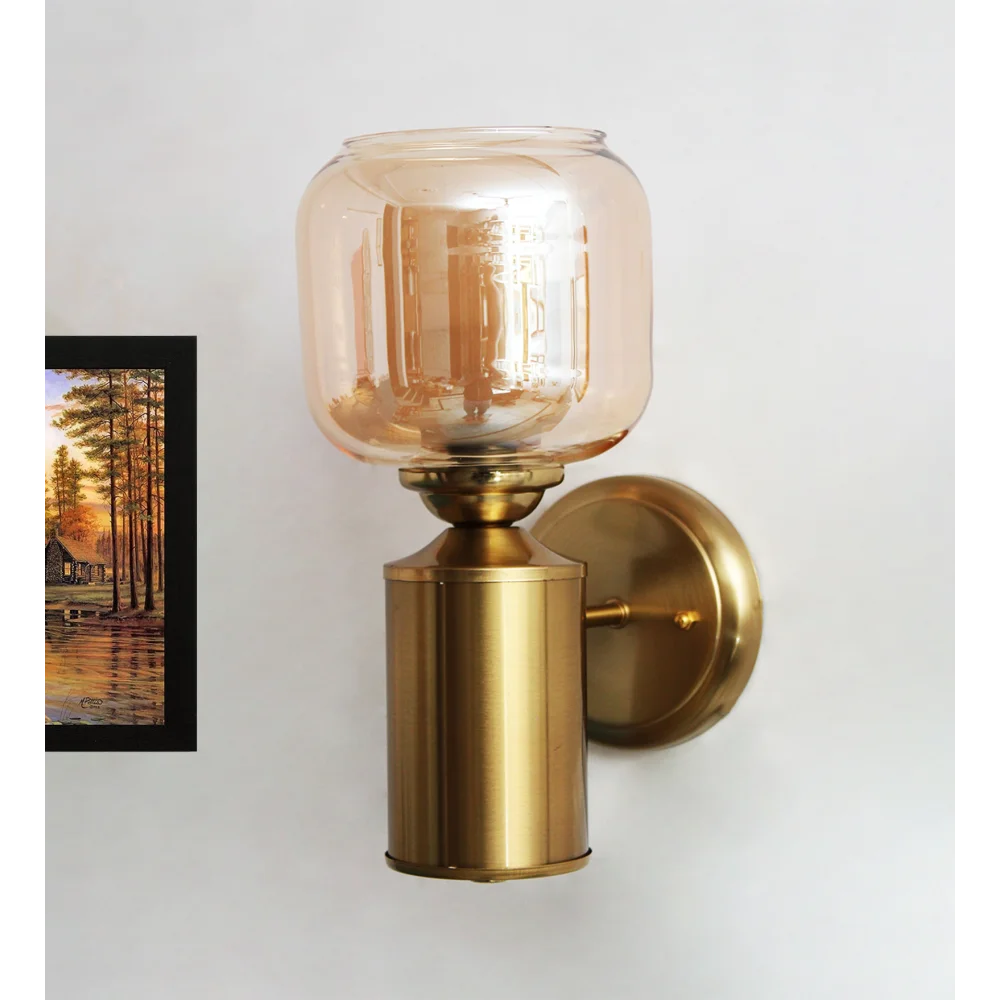 Modern Brass Wall Sconce –Amber Tinted Jar Glass | SKE-140036-AMJG