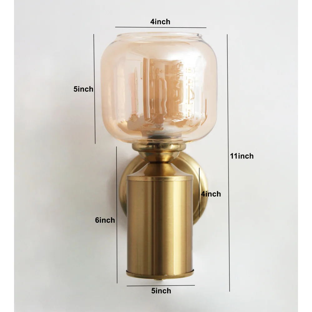 Modern Brass Wall Sconce –Amber Tinted Jar Glass | SKE-140036-AMJG